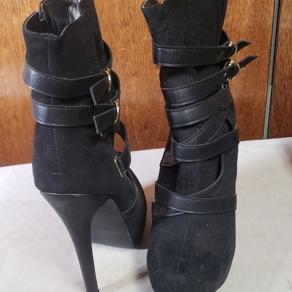 JustFab black faux lace up heel boot